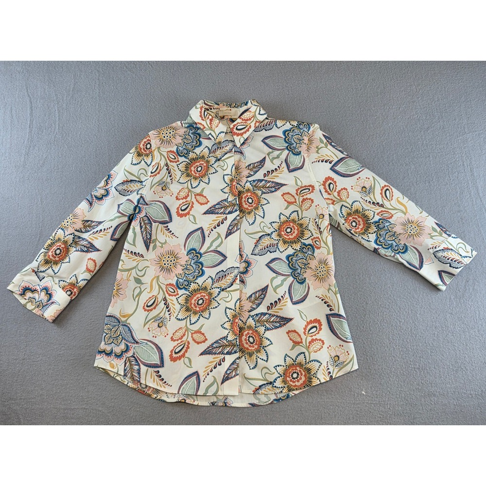 Chico's Floral Paisley Button Down Shirt Blouse Size 0 Eclectic Earth Tones Fall - Picture 2 of 9